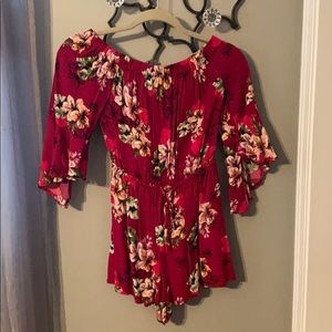 off the shoulder floral romper